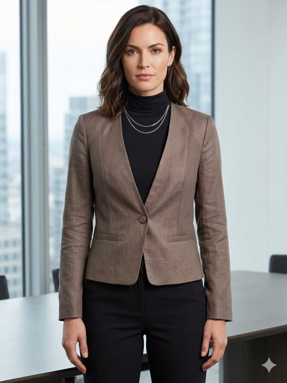 Judith & Charles Linen Blend Collarless Blazer Brown Grey Taupe Size 6